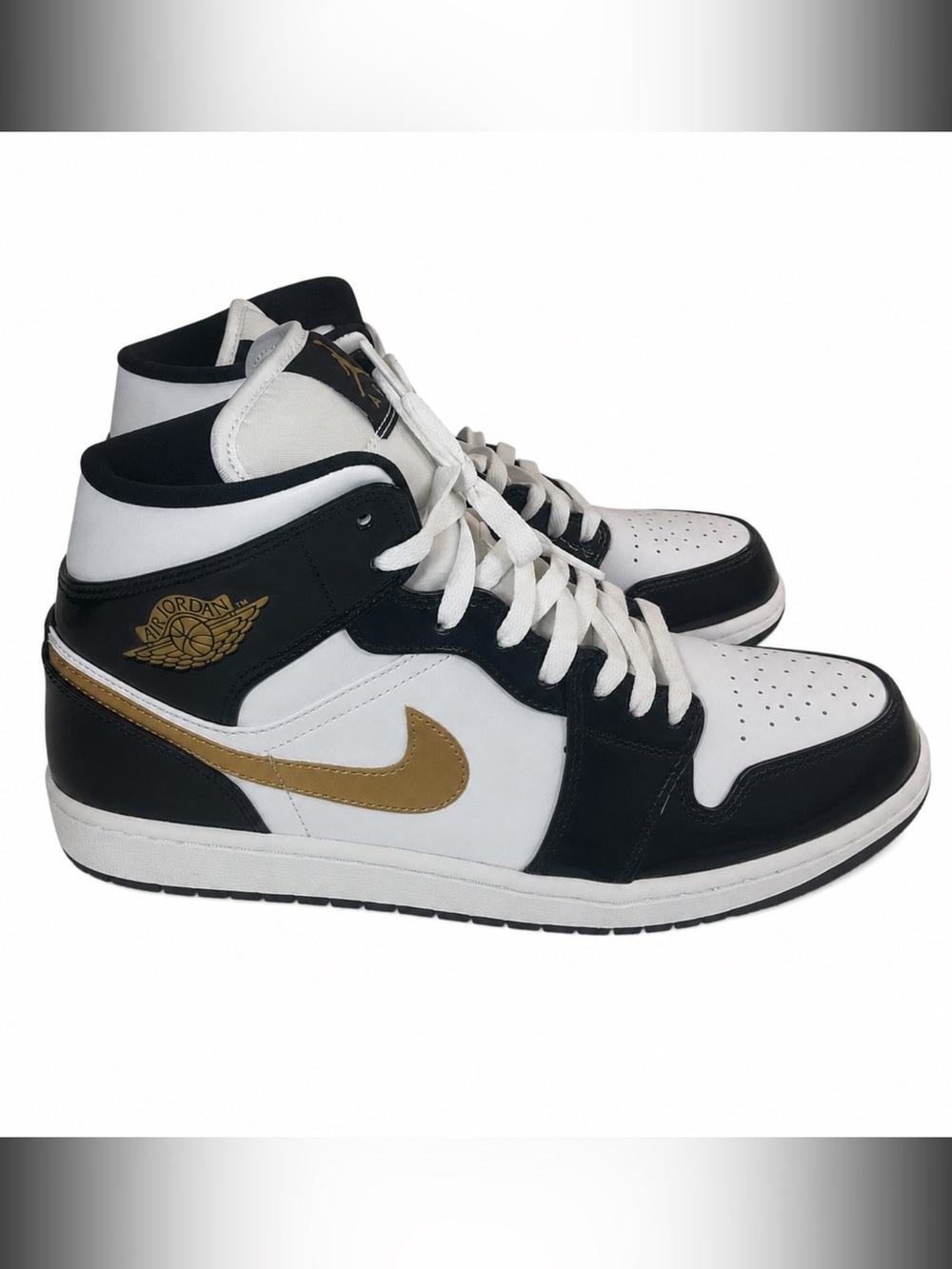 Nike Air Jordan 1 Mid SE Patent Black White Metallic Gold 852542-007 Men’s 11.5